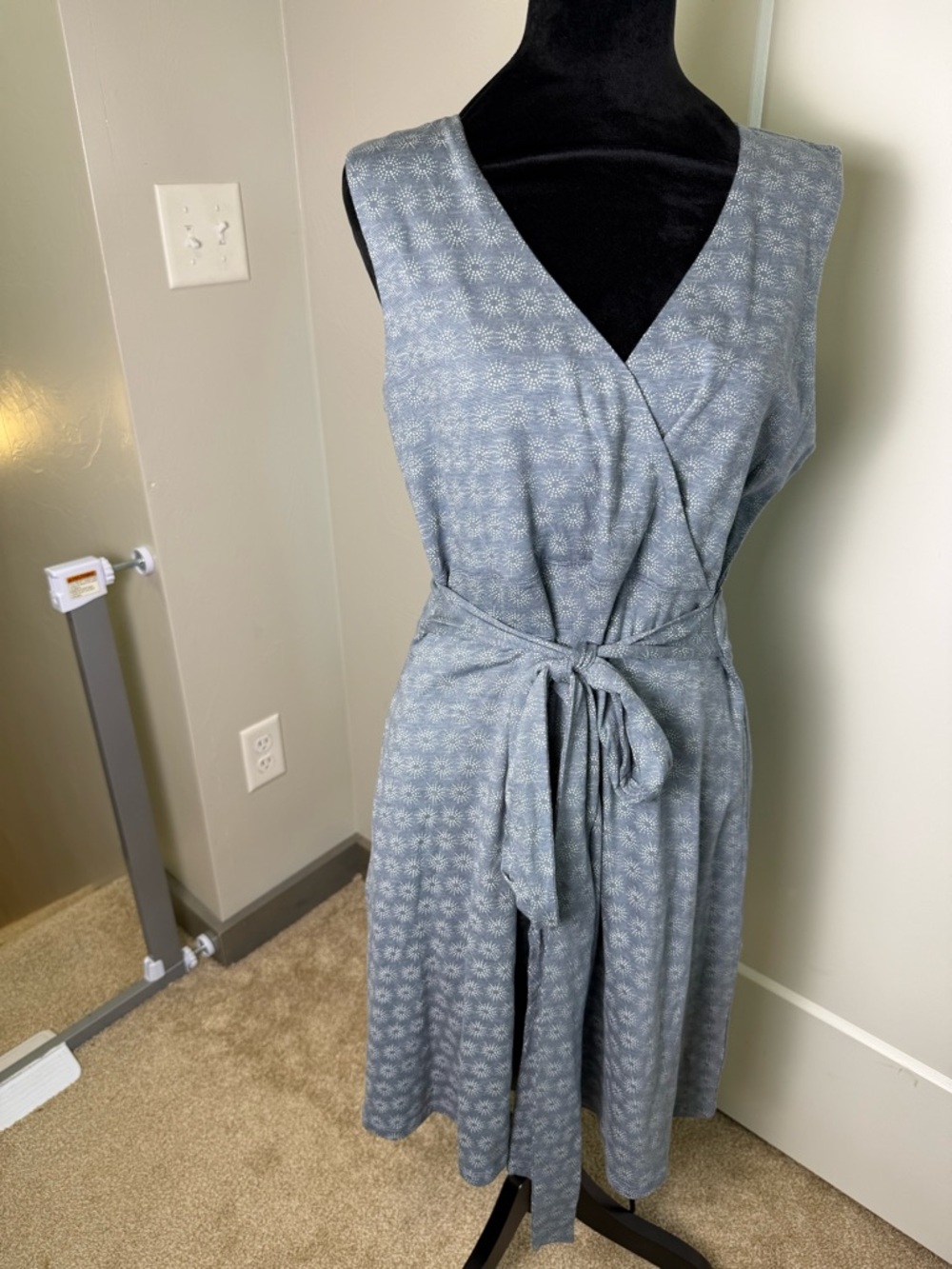 Toad&Co Blue Floral‎ Tencel Lyocell Organic Cotton Tie Midi Dress Sleeveless L